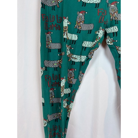 Lazy One Other - Lazy One Womens Fa La La Llama Christmas Pajama Leggings Teal Green Red XL
